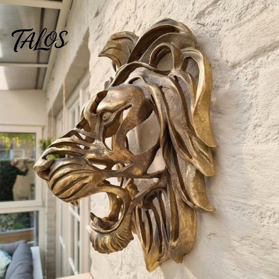 Wall Sculpture for Living Room Lion Sculpture, Resin Retro Bronze Decorative Art, 3D Animal Head Modern Artistic Accents Figurine, Hollow Hanging