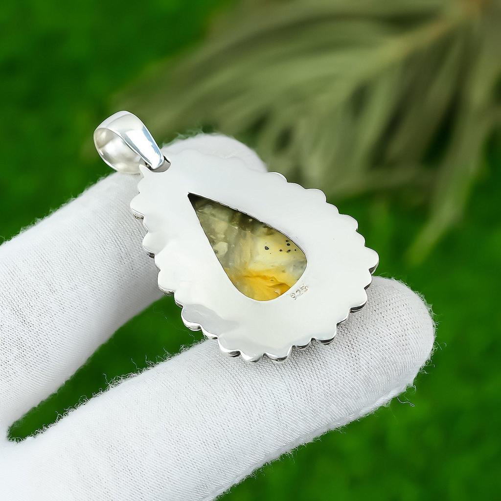 Pear Picture Jasper Stone Birthday Bezel Daughter Trendy Pendant Sterling Silver