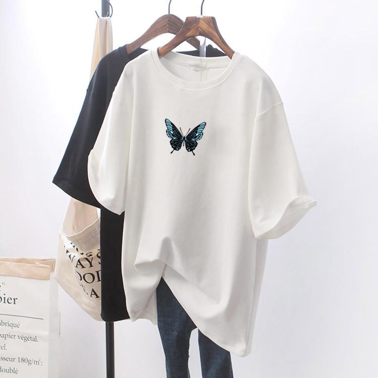 Pure White T-shirt Women's Loose Short-sleeved Pure Cotton T-shirt Medium and Long Large Size Summer Women's New Models