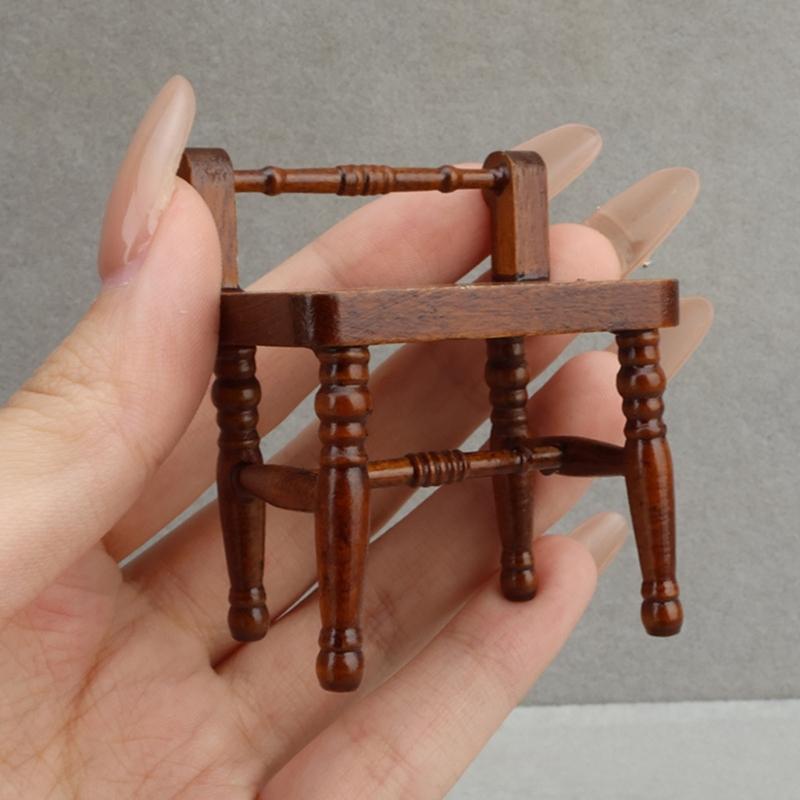 1/12 Scale Traditional Wooden Mini Furniture Set Dresser Stool With Fine Workmanship For Small Room Display