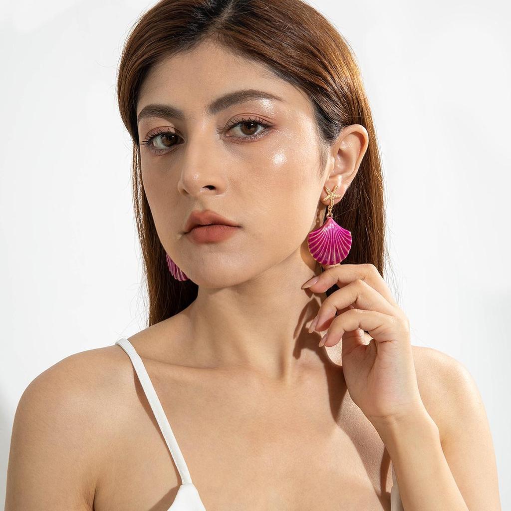 Minimally Creative and Fashionable Starfish Scallop Oil Drop Earrings for Women's Jewelry Suitable for Island Vacations, Beach Parties Gifts