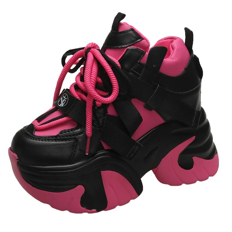 Fashion 10.5CM Women Casual Leather Sneaker Autumn Lace Up High Platform Shoes Thick Sole Sport Dad Shoes Woman Sneakers Chaussure Femme