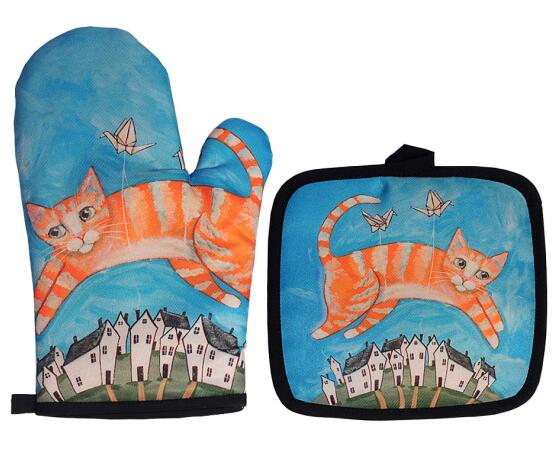 

Перчатка для микроволновой печи с рисунком синей кошки, симпатичные перчатки и коврик для выпечки, полиэстеровая прихватка для духовки, изоляционная прихватка, кухонные принадлежности, аксессуары