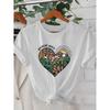 European Size 1pc Women's Summer Short-sleeve T-shirt - 2D Geometric Heart Pattern with Mountain Flowers and Sunrise, Symbolizing Adventure