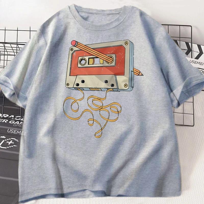 Summer Harajuku Cassette Tape Pencil T Shirt Music Retro Tshirt Loose Short Sleeve Casual Tee Shirt Harajuku Clothing Gift