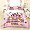 3-piece Halloween Pink Ghost, Castle Pattern, 1 Quilt Cover+2 Pillowcases, Coreless, Soft and Comfortable Duvet Cover Set
