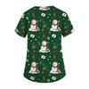 Women's Fashion Short Sleeve Christmas Print V-Neck Pocket Workwear Tops