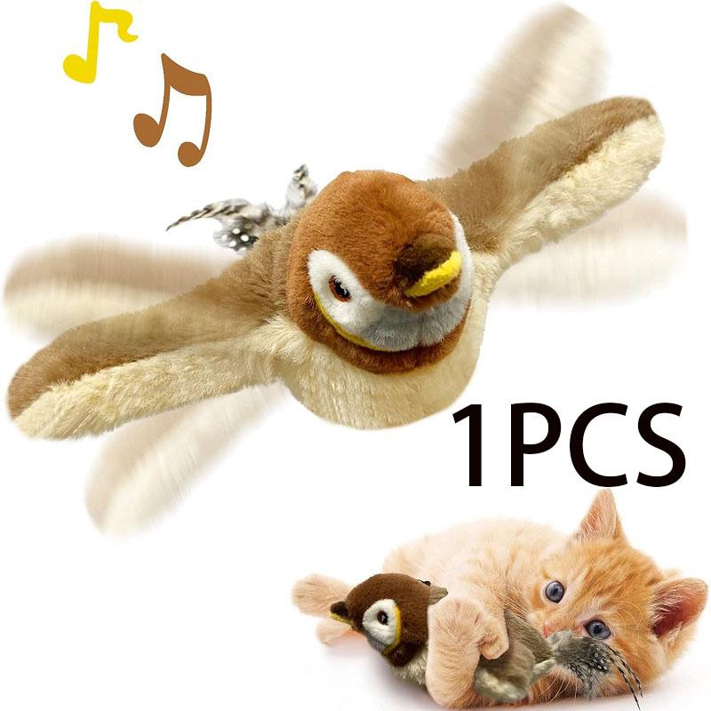 Spielzeug für Katzenvögel, wiederaufladbares elektrisches Vogelspielzeug mit flatternden Flügeln, Geräusch zwitschernder Vogel, Katzenminze, berührungsaktiviertes Plüschspielzeug