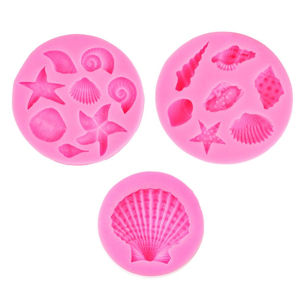 Seashell Conch Starfish Coral Baking Molds for DIY Cake Cupcake Decoration 3 PCS Marine Theme Cake Fondant Silicone Mold