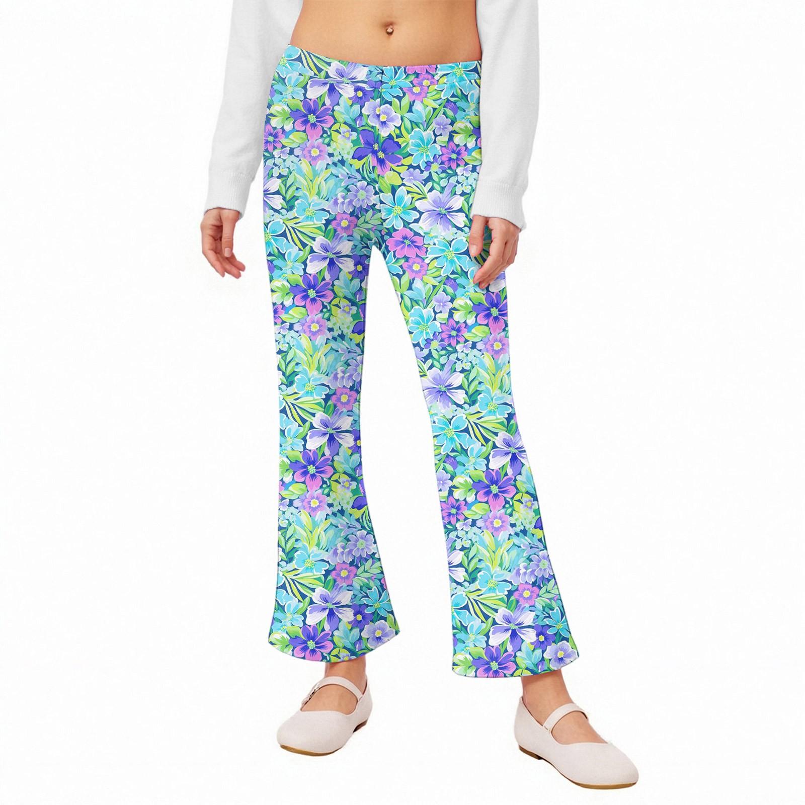 

Расклешенные леггинсы для девочек - Брюки-клеш с принтом 100 синий