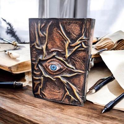 Eye Leather Journal Notebook Sketchbook Vintage Antique Deckle Paper, Book Of Shadows,  Spooky Grimoire Witchcraft 5x7Diary