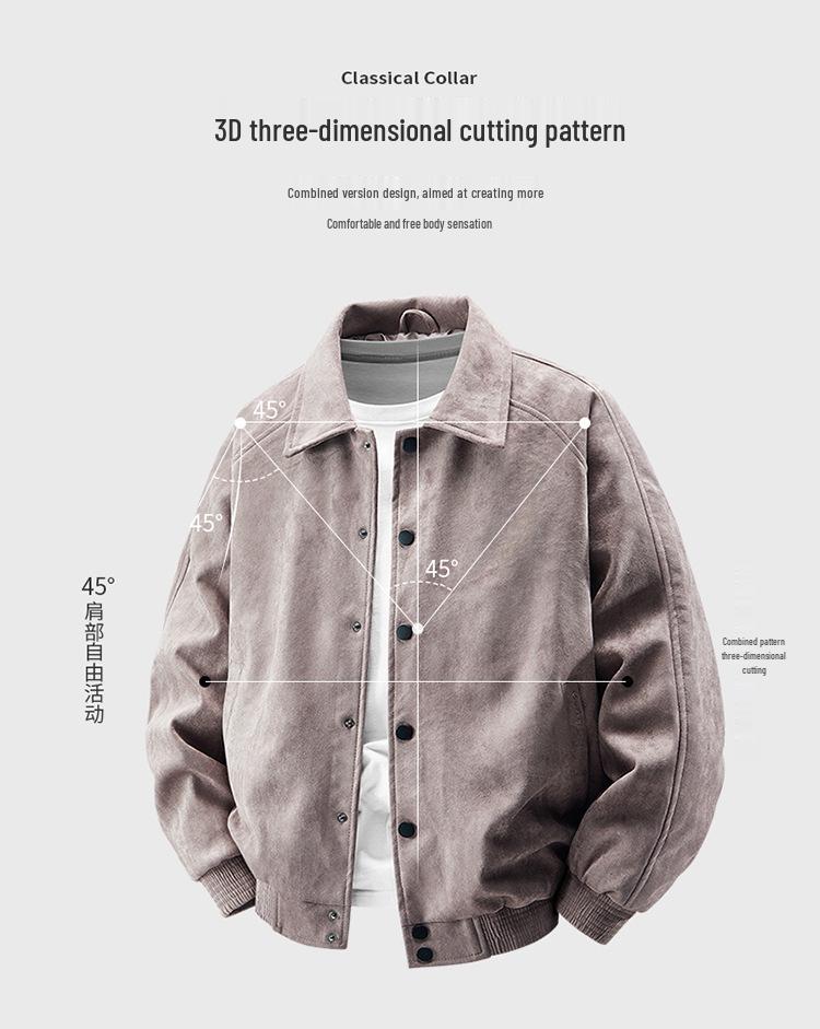 2025 Men's Suede Velvet Jacket: Elastic Lapel, Casual, Comfortable, Fashionable, Versatile for Spring and Autumn
