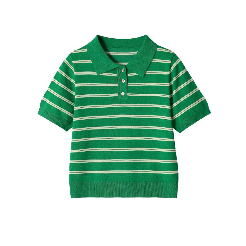 Style européen et américain, nouvelles vêtements pour femmes, polo tricoté à rayures dopaminées à manches courtes 5755053