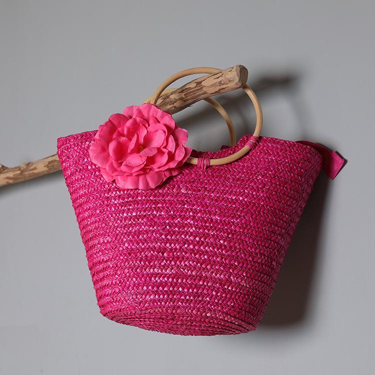 2025 Wheat Straw Braided Handbag with Wooden Handle - Women's Pastoral Ins Mori Girl Style