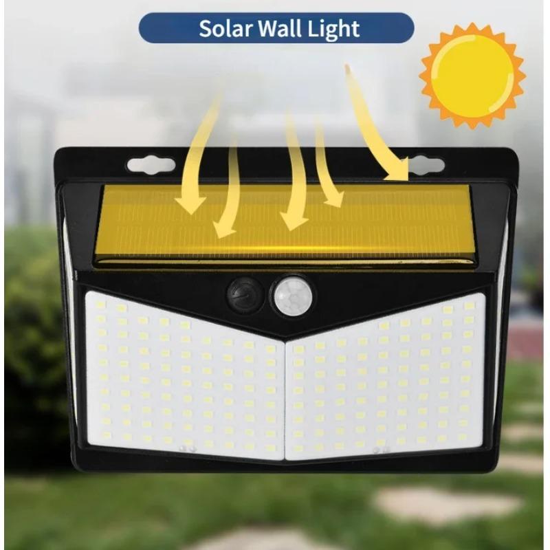 208/100 LED Solar Wall Lamp Waterproof Wireless Security Motion Sensor Light 3 Light Modes for Garden Pathway Walkway Front Door