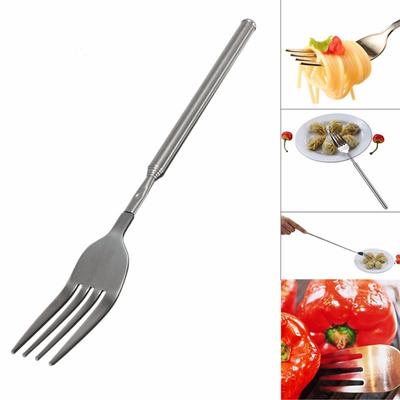 BBQ Dinner Telescopic Extendable Dinner Long Handle Fruit Skewers Fork Cutlery Fork High Quality Stainless Steel