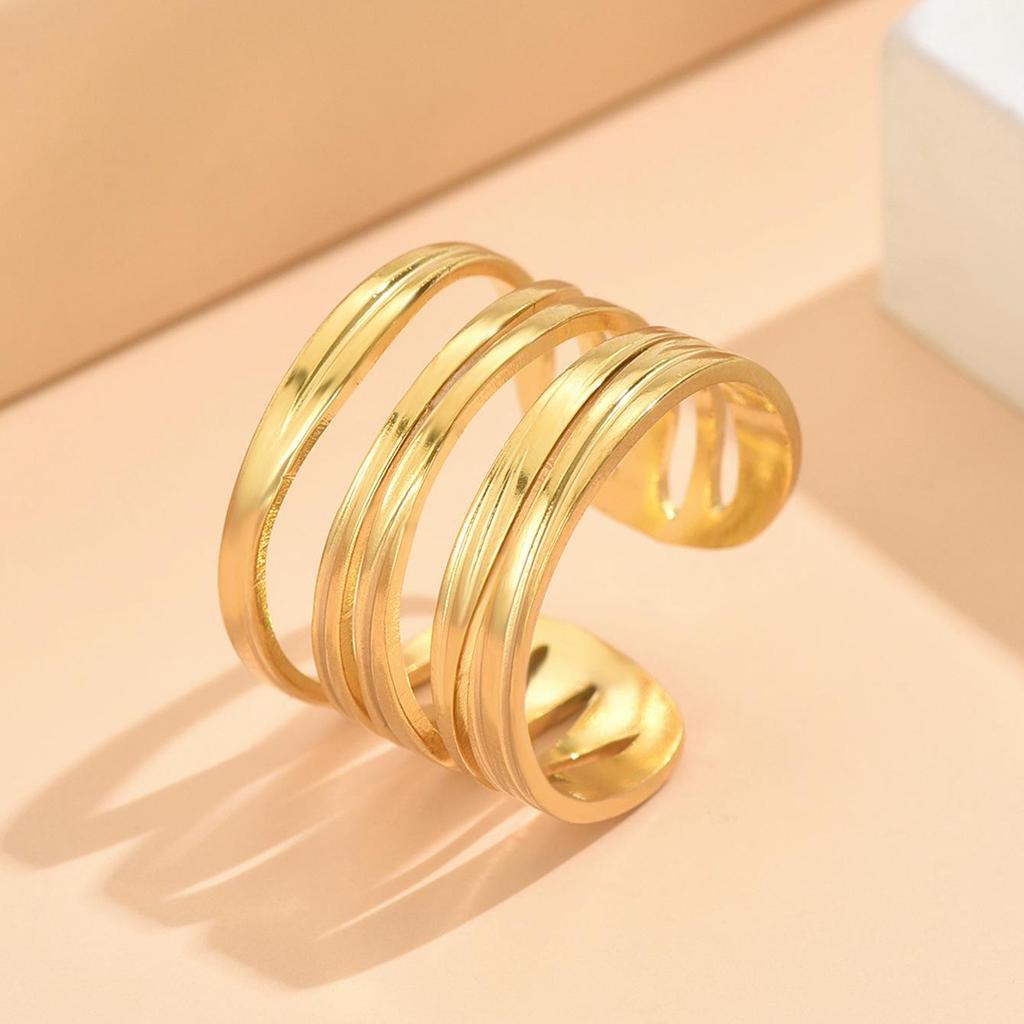 European & American Personalized Multi-layer Open Line Adjustable Stainless Steel Ring Jewelry