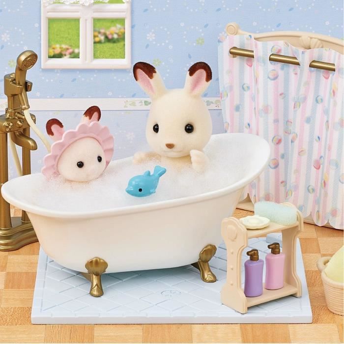 Le set baignoire et douche - sylvanian families - 5739 - ensemble de salle de bain avec accessoires