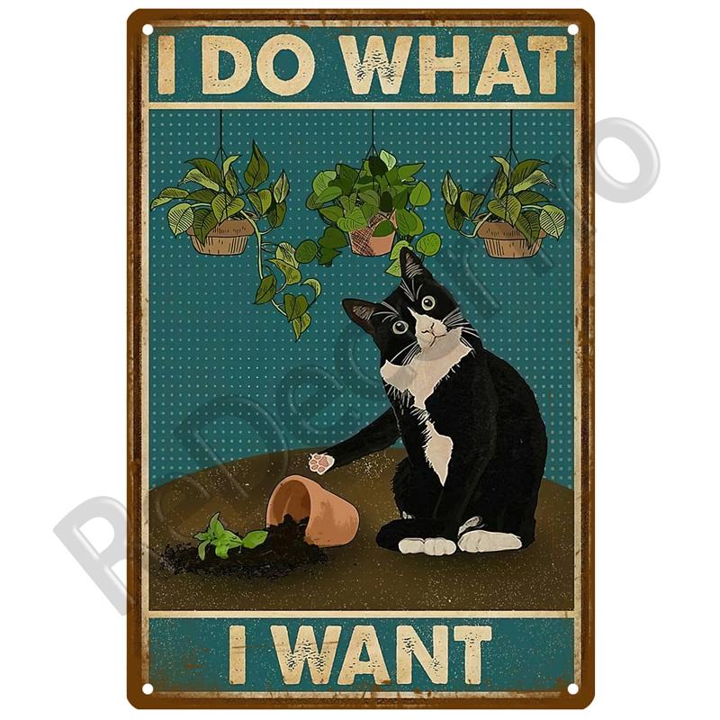 Retro Black Cat Metal Vintage Poster Funny Dog Wall Art Pet Sign Cafe Mural Plaque Metal Sign Tin Sign Plate Bathroom Home Decor