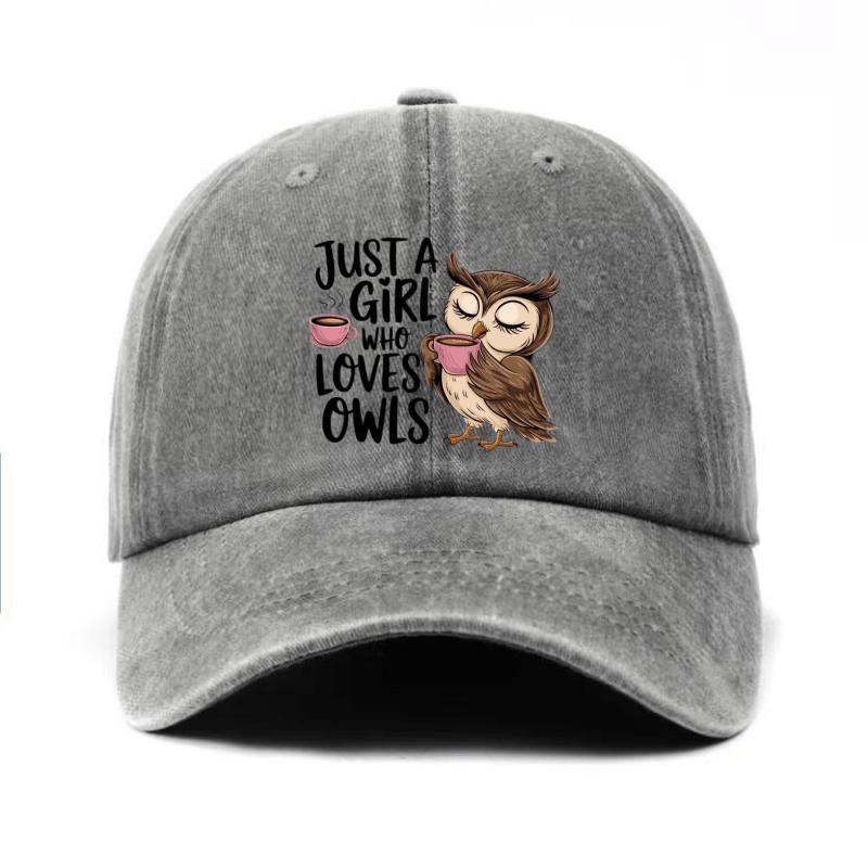 Süße Eule trinkt Kaffee Baseballkappe Nur ein Mädchen, das Eulen liebt Baumwolle Verstellbare Kappe Lässig