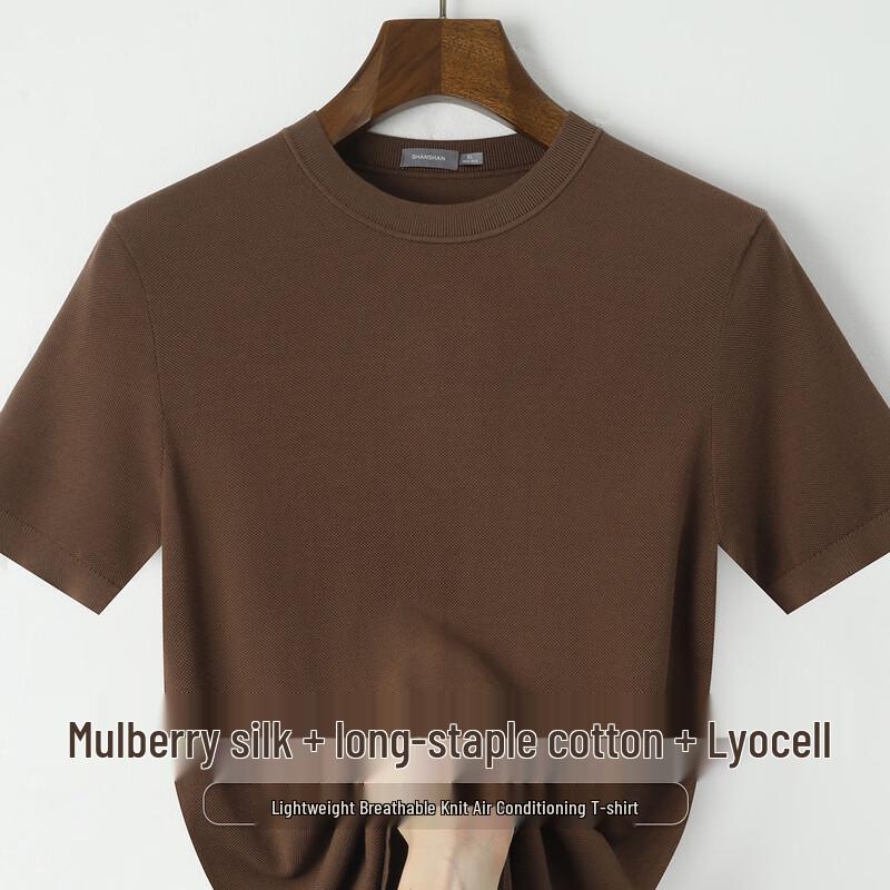 SHANSHAN Men s Lyocell Silk Cotton Blend Knit Short Sleeve T-Shirt XL