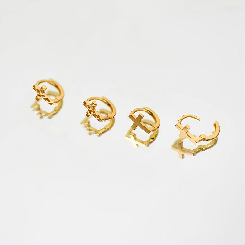 S925 sterling silver gold plated car flower smooth cross earrings simple fashionable temperament ear accessories Pattern Gold