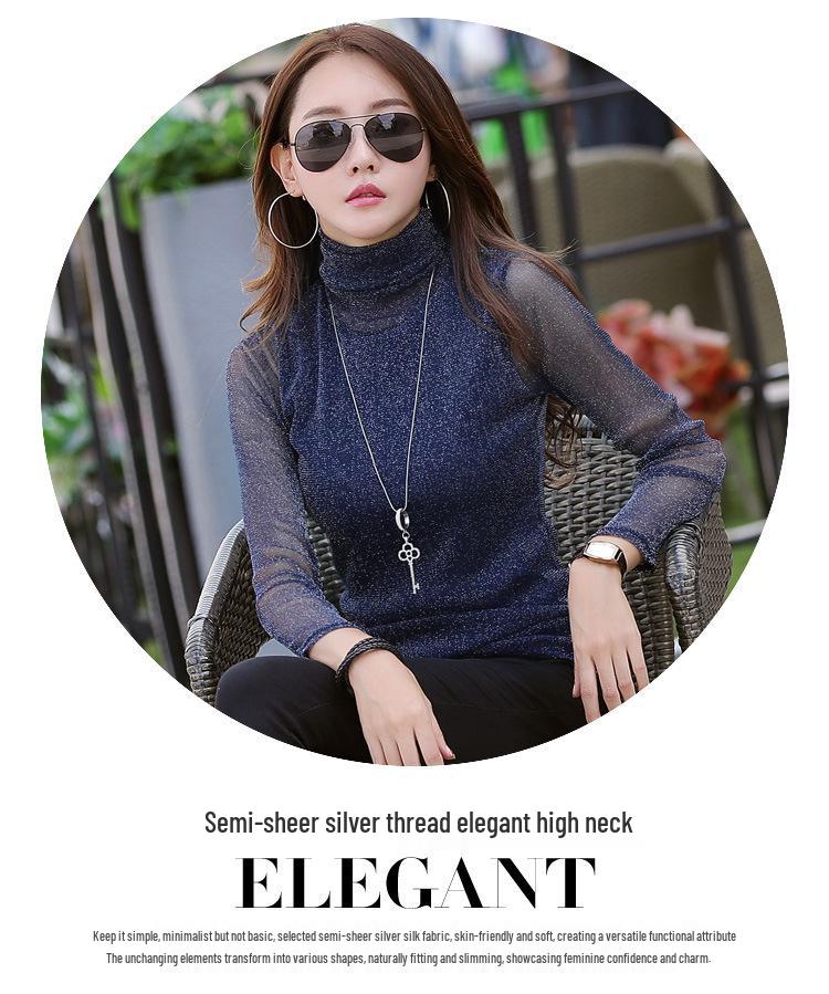 Damen Slim Fit Lila Langarm Lurex Basisschicht Top im koreanischen Stil