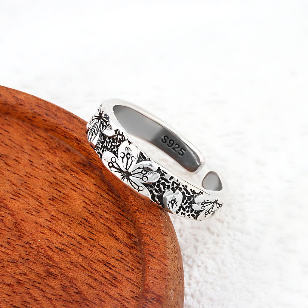 PANJBJ 925 Sterling Silver Flower Rings For Women Retro Creativity Temperament Versatile Adjustable Jewelry Gifts Dropshipping