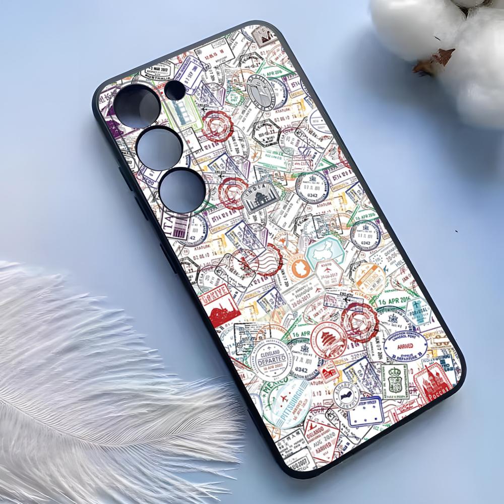 Vintage Stamps Phone Case For Samsung S25 Ultra S24 S23 S22 S21 S20 Plus Fe Galaxy A54 A53 A34 A25 Silicone Cover