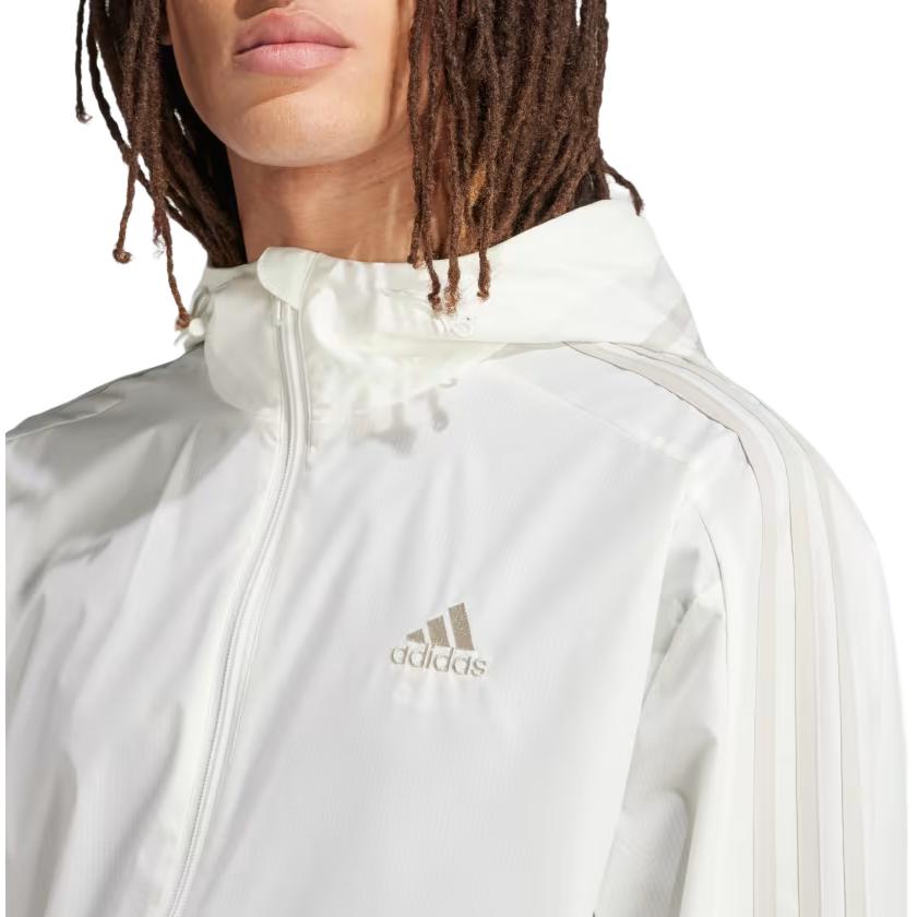 Adidas Essential 3S Logo Stripe Soft Comfortable Casual Hooded Woven Windbreaker Men Outerwear Off-White IS1359