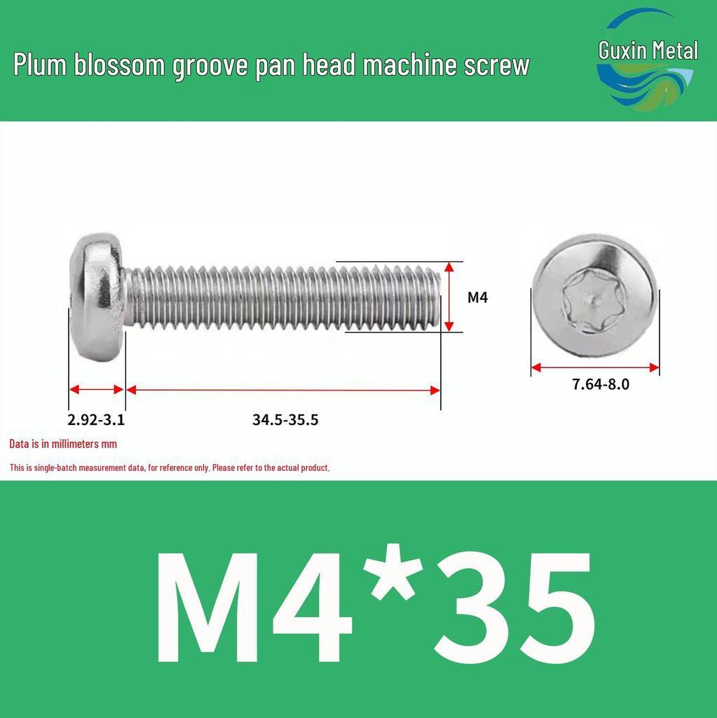 304 Stainless Steel Pan Head Torx Machine Screw, GB2672, M2-M, Without Collar