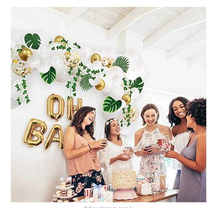 Gold Oh Baby Aluminum Film Balloon, Grape Leaf Decoration, White Birthday Confession Balloon Arch Bridge Kit