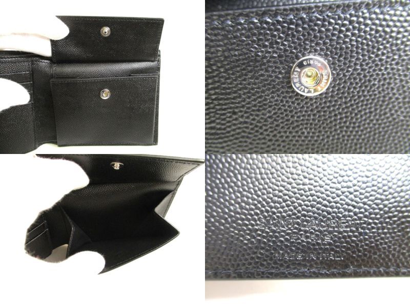 Portafoglio compatto bifold in pelle nera Saint Laurent Paris YSL autentico #9784 ricondizionato