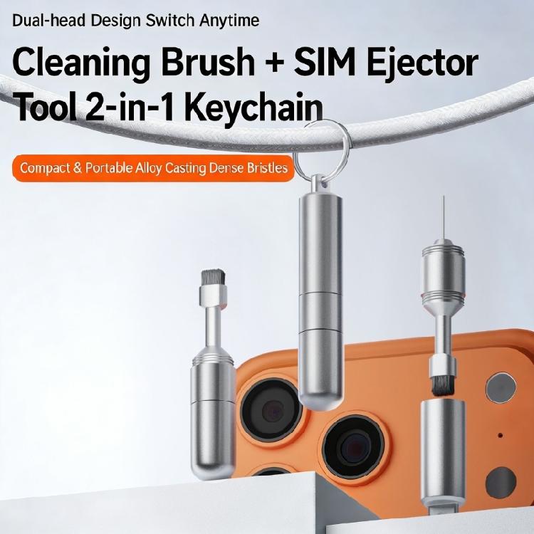 Aluminum Alloy Two Purpose Device With Card Pin Ejector And Soft Bristles Brush For Electronics