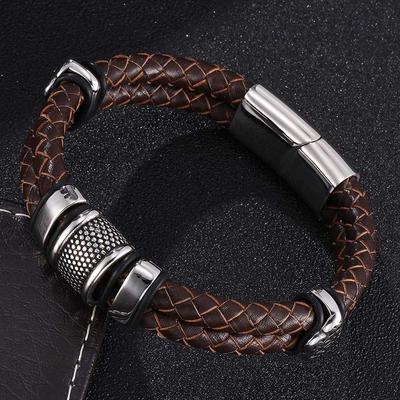New Men Jewelry Brown Genuine Leather Bracelet Double Layer Special Bracelet Of Men Father's Day Gift