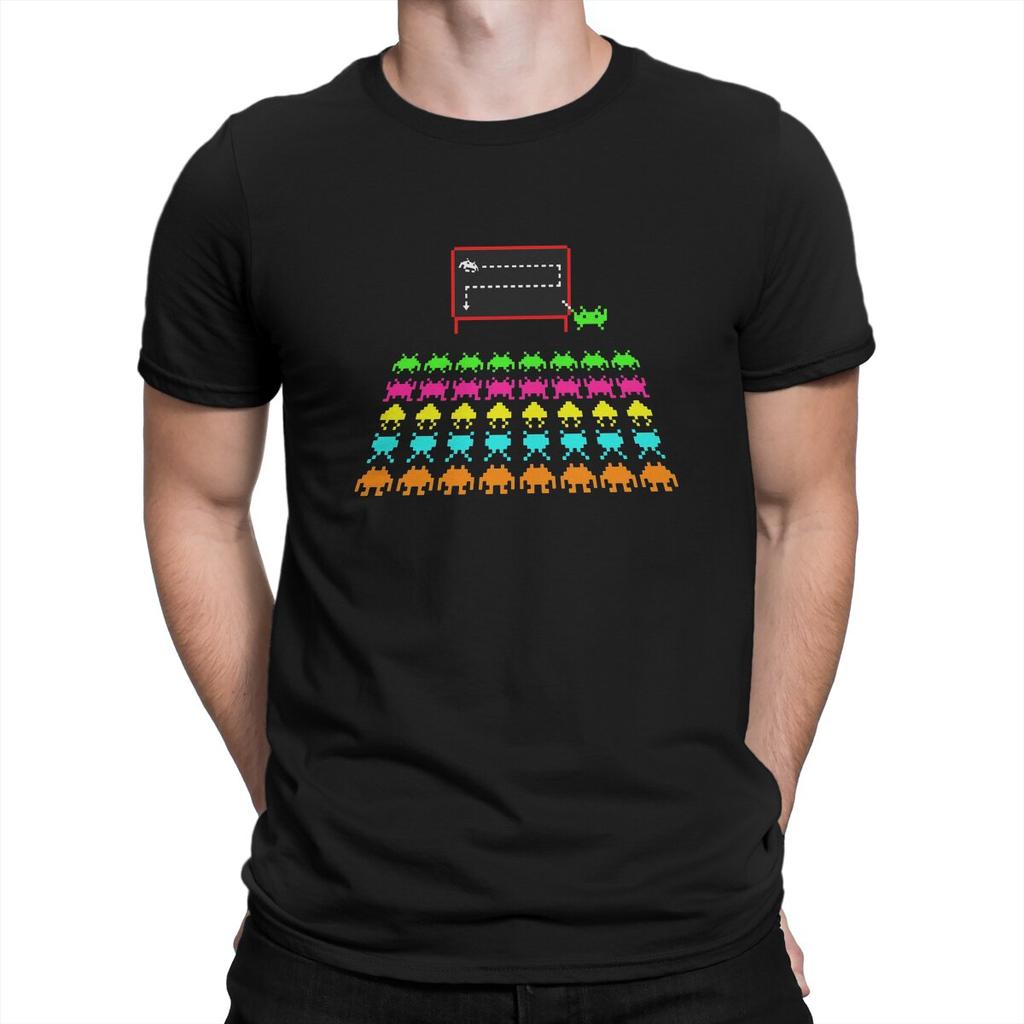 Space Invaders Shooting Video Game School Classroom Tshirt Graphic Men Tops Vintage Punk Summer Clothing Harajuku T Shirt