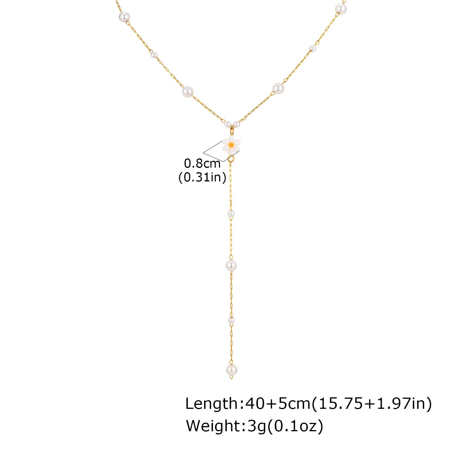 

Chic Y-shaped Imitation Pearl Flower Necklace for Women, Stainless Steel Long Tassel Drop Pendant, Exquisite Jewelry Gift