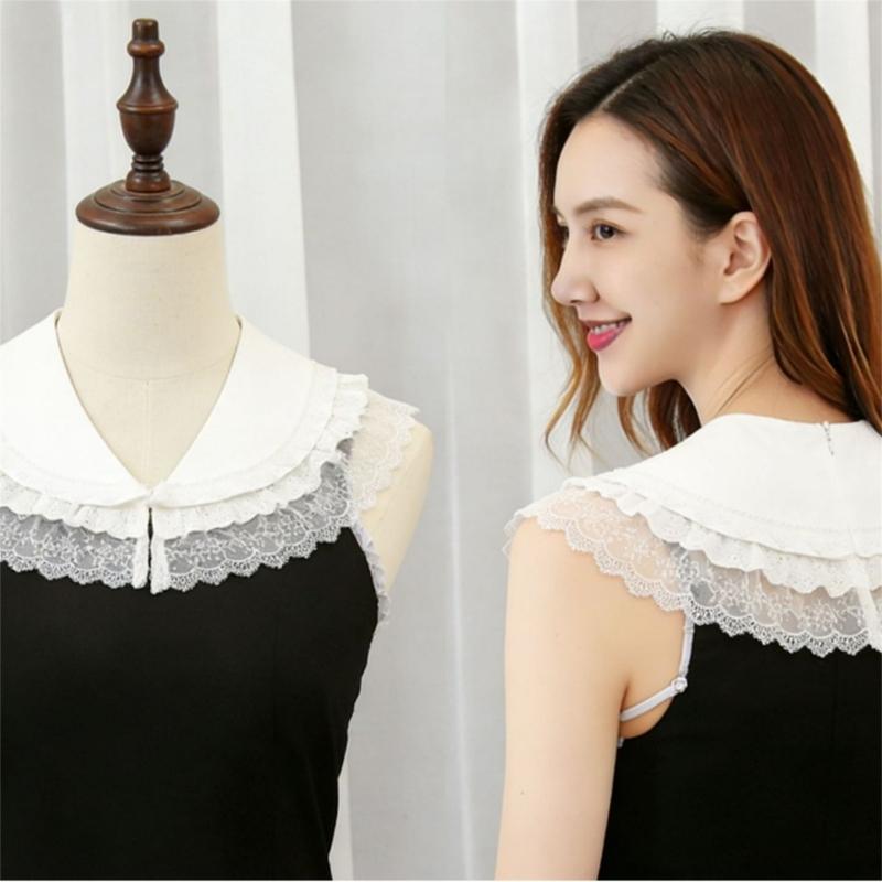 French Design Double Layer Detachable Collar for Women Girl Elegant Ruffle Lace Collar Neckpiece For Clothes Enhancement