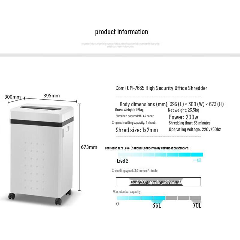 Comet CM-7635 Commercial Micro-Cut Shredder CN plug (adapter included)