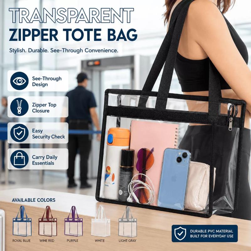 Pvc Transparent Tote Bag With Zipper Daily Travel Shopping Bag Large Capacity Portable Toiletry And Makeup Bag With Handle