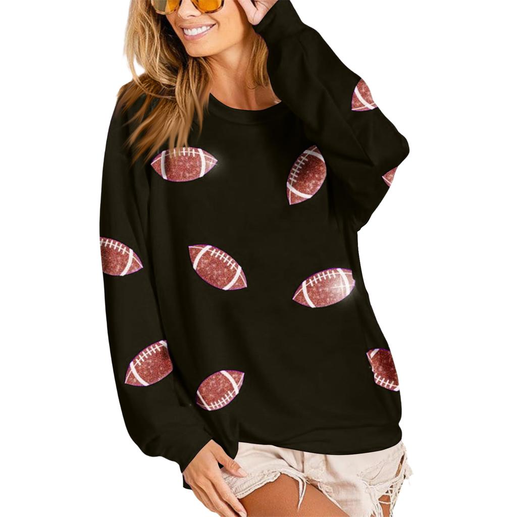 Ladies' Casual And Fashionable Round Neck Top With Ball Print Hooded T-shirt Long Sleeved Sweatshirt