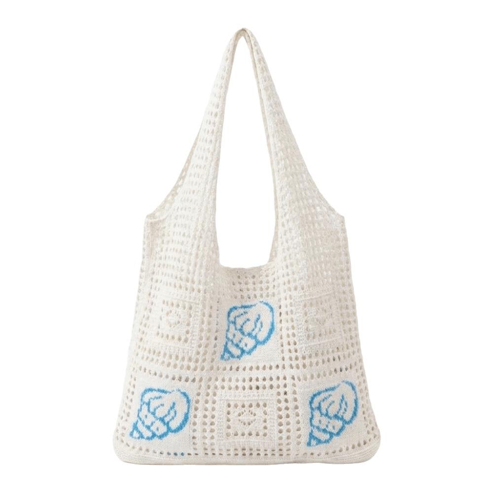 Крючковая сумка-тоут с ракушкой, большая вместимость, вязаная сумка-тоут, простая плетеная сумка через плечо, летняя темно-синий