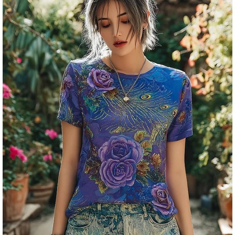 

Women s T Shirt Print Floral Graphic Plants Vintage Stylish Classic Short Sleeve Crew Neck Regular Tops S