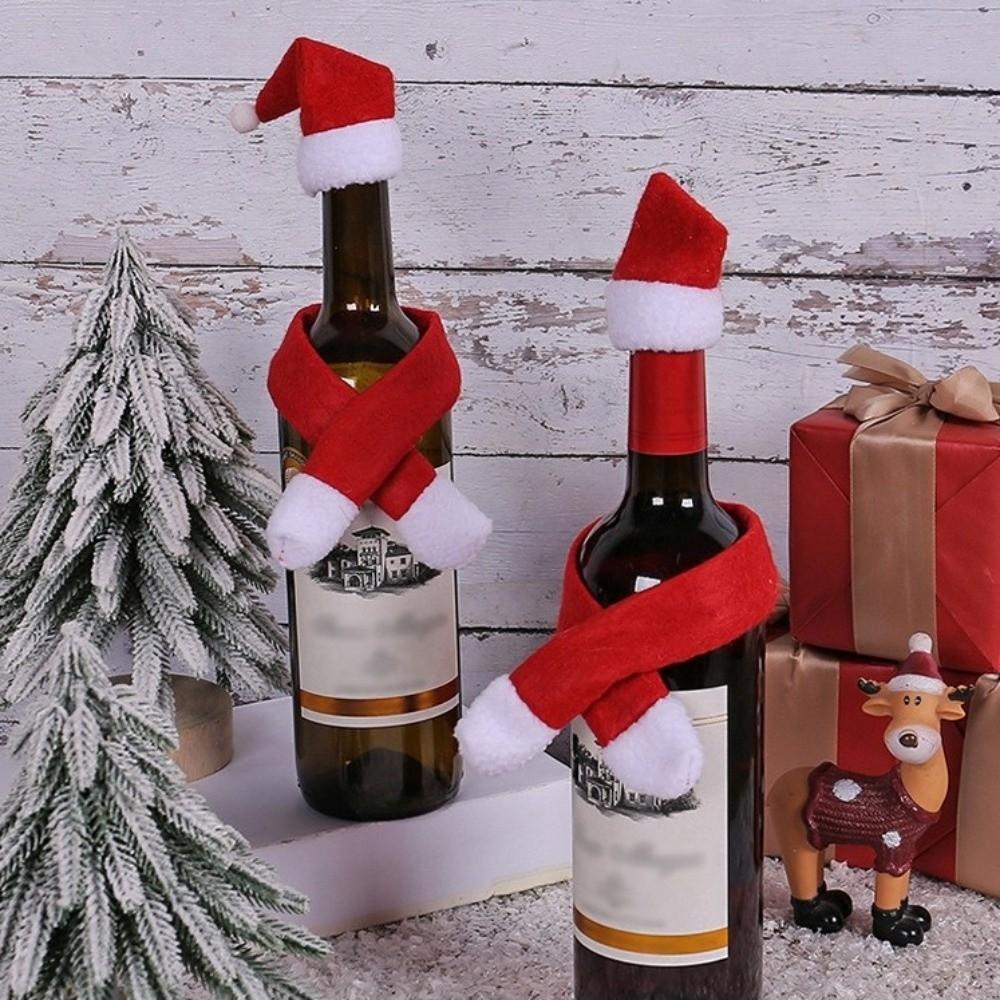 2Pcs/set Christmas Wine Bottle Cover Set Santa Claus Creative Bottle Ornament Set With Hats Table Decoration Set