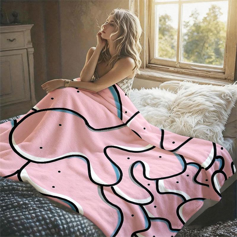 Pink Abstract Shape Flannel Blanket Warm Soft Halloween Christmas Decorative Couch Warm Cozy All-Season Gift