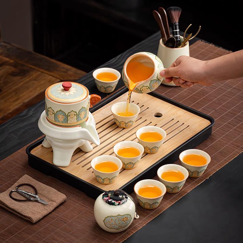 High-End 2025 Automatisches Kung Fu Tee-Set: Ru-Brennofen Teekanne & Teetassen - Luxuriöser Keramik Fauler Teebereiter