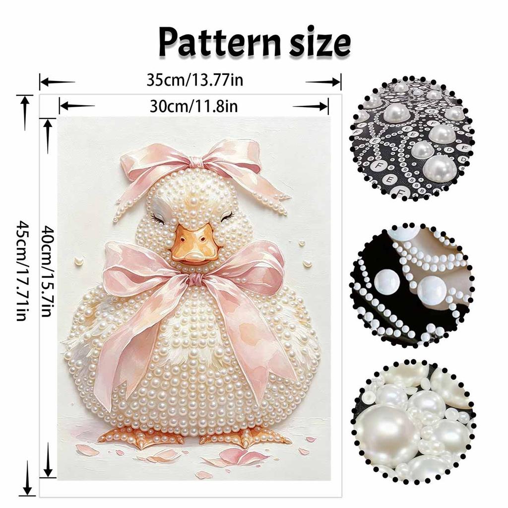 DIY Frameless Pearl Art Painting Kit Cute Pink Bow Duck Pattern 3D Sparkling Bead Canvas Wall Decor Gift for Craft Lovers Hobbyists