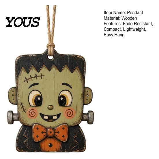 Moisture Proof Decorative Accents Halloween Wooden Hanging Decor, Vintage Ghost Pumpkin Pendant Decorations, Cartoon Durable Indoor Accessories Style