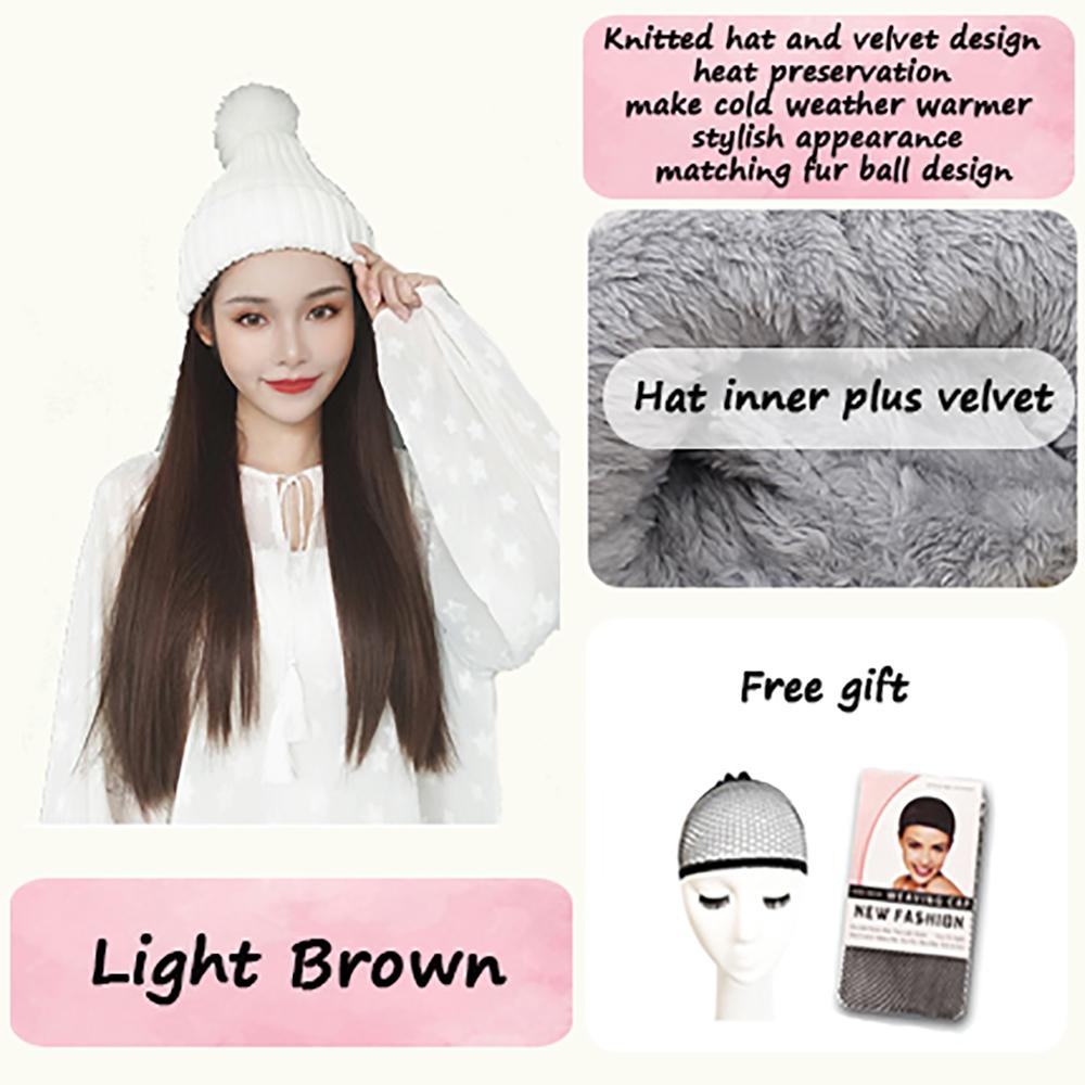 Women's Winter Wig Hat Knitted Hat Long Wave Straight Hair Synthetic Hat Wig