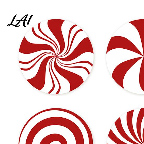 Winter Home Decor Accessories 4Pcs Red White Spiral Wooden Coasters Round Peppermint Candy Drink Lightweight Stackable Wood Mat Heat‑Resistant Cup